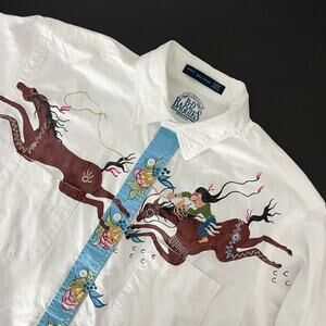 VTG BD Baggies Shirt‎ Mens Medium Native Navajo Cowboy Horse Custom Art USA Made